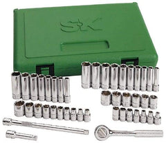SK - 41 Piece 1/4" Drive Standard Deep Socket Set - 12 Points, 3/16 to 9/16", 5 to 14mm, Inch/Metric Measurement Standard - USA Tool & Supply