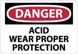 NMC - "Danger - Acid Wear Proper Protection", 10" Long x 14" Wide, Aluminum Safety Sign - Rectangle, 0.04" Thick, Use for Accident Prevention - USA Tool & Supply