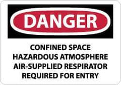 NMC - "Danger - Confined Space - Hazardous Atmosphere - Air-supplied Respirator Required for Entry", 10" Long x 14" Wide, Aluminum Safety Sign - Rectangle, 0.04" Thick, Use for Accident Prevention - USA Tool & Supply