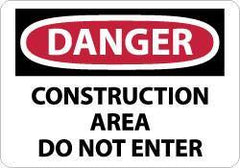 NMC - "Danger - Construction Area - Do Not Enter", 10" Long x 14" Wide, Aluminum Safety Sign - Rectangle, 0.04" Thick, Use for Security & Admittance - USA Tool & Supply