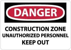 NMC - "Danger - Construction Site - Unauthorized Persons - Keep Out", 10" Long x 14" Wide, Aluminum Safety Sign - Rectangle, 0.04" Thick, Use for Security & Admittance - USA Tool & Supply