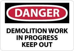 NMC - "Danger - Demolition Work in Progress - Keep Out", 10" Long x 14" Wide, Aluminum Safety Sign - Rectangle, 0.04" Thick, Use for Accident Prevention - USA Tool & Supply