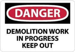 NMC - "Danger - Demolition Work in Progress - Keep Out", 10" Long x 14" Wide, Aluminum Safety Sign - Rectangle, 0.04" Thick, Use for Accident Prevention - USA Tool & Supply