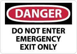 NMC - "Danger - Do Not Enter - Emergency Exit Only", 10" Long x 14" Wide, Aluminum Safety Sign - Rectangle, 0.04" Thick, Use for Security & Admittance - USA Tool & Supply
