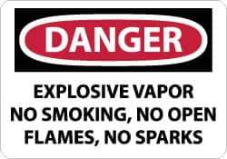 NMC - "Danger - Explosive Vapor - No Smoking, No Open Flames, No Sparks", 10" Long x 14" Wide, Aluminum Safety Sign - Rectangle, 0.04" Thick, Use for Accident Prevention - USA Tool & Supply
