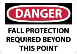 NMC - "Danger - Fall Protection Required Beyond This Point", 10" Long x 14" Wide, Aluminum Safety Sign - Rectangle, 0.04" Thick, Use for Accident Prevention - USA Tool & Supply