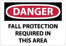 NMC - "Danger - Fall Protection Required in This Area", 10" Long x 14" Wide, Aluminum Safety Sign - Rectangle, 0.04" Thick, Use for Accident Prevention - USA Tool & Supply