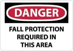 NMC - "Danger - Fall Protection Required in This Area", 10" Long x 14" Wide, Aluminum Safety Sign - Rectangle, 0.04" Thick, Use for Accident Prevention - USA Tool & Supply