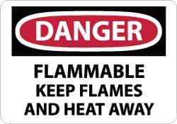 NMC - "Danger - Flammable - Keep Flames and Heat Away", 10" Long x 14" Wide, Aluminum Safety Sign - Rectangle, 0.04" Thick, Use for Hazardous Materials - USA Tool & Supply