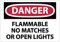 NMC - "Danger - Flammable - No Matches or Open Lights", 10" Long x 14" Wide, Aluminum Safety Sign - Rectangle, 0.04" Thick, Use for Hazardous Materials - USA Tool & Supply