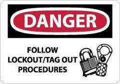 NMC - "Danger - Follow Lockout/Tag Out Procedures", 10" Long x 14" Wide, Aluminum Safety Sign - Rectangle, 0.04" Thick, Use for Accident Prevention - USA Tool & Supply
