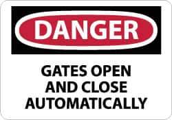 NMC - "Danger - Gates Open and Close Automatically", 10" Long x 14" Wide, Aluminum Safety Sign - Rectangle, 0.04" Thick, Use for Accident Prevention - USA Tool & Supply