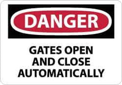 NMC - "Danger - Gates Open and Close Automatically", 10" Long x 14" Wide, Aluminum Safety Sign - Rectangle, 0.04" Thick, Use for Accident Prevention - USA Tool & Supply