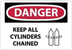 NMC - "Danger - Keep All Cylinders Chained", 10" Long x 14" Wide, Aluminum Safety Sign - Rectangle, 0.04" Thick, Use for Accident Prevention - USA Tool & Supply