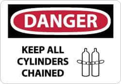 NMC - "Danger - Keep All Cylinders Chained", 10" Long x 14" Wide, Pressure-Sensitive Vinyl Safety Sign - Rectangle, 0.004" Thick, Use for Accident Prevention - USA Tool & Supply
