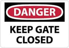 NMC - "Danger - Keep Gate Closed", 10" Long x 14" Wide, Pressure-Sensitive Vinyl Safety Sign - Rectangle, 0.004" Thick, Use for Accident Prevention - USA Tool & Supply