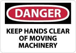 NMC - "Danger - Keep Hands Clear of Moving Machinery", 10" Long x 14" Wide, Pressure-Sensitive Vinyl Safety Sign - Rectangle, 0.004" Thick, Use for Accident Prevention - USA Tool & Supply