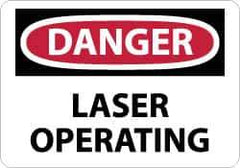 NMC - "Danger - Laser Operating", 10" Long x 14" Wide, Pressure-Sensitive Vinyl Safety Sign - Rectangle, 0.004" Thick, Use for Accident Prevention - USA Tool & Supply