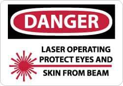 NMC - "Danger - Laser Operating - Protect Eyes and Skin From Beam", 10" Long x 14" Wide, Rigid Plastic Safety Sign - Rectangle, 0.05" Thick, Use for Accident Prevention - USA Tool & Supply