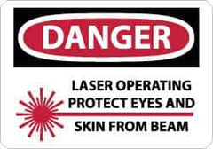 NMC - "Danger - Laser Operating - Protect Eyes and Skin From Beam", 10" Long x 14" Wide, Pressure-Sensitive Vinyl Safety Sign - Rectangle, 0.004" Thick, Use for Accident Prevention - USA Tool & Supply