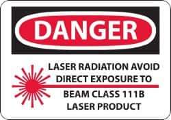 NMC - "Danger - Laser Radiation - Avoid Direct Exposure to Beam - Class 111b Laser Product", 10" Long x 14" Wide, Pressure-Sensitive Vinyl Safety Sign - Rectangle, 0.004" Thick, Use for Accident Prevention - USA Tool & Supply