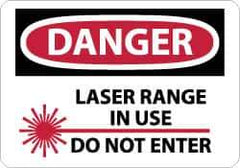 NMC - "Danger - Laser Range in Use - Do Not Enter", 10" Long x 14" Wide, Pressure-Sensitive Vinyl Safety Sign - Rectangle, 0.004" Thick, Use for Security & Admittance - USA Tool & Supply