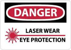 NMC - "Danger - Laser - Wear Eye Protection", 10" Long x 14" Wide, Pressure-Sensitive Vinyl Safety Sign - Rectangle, 0.004" Thick, Use for Accident Prevention - USA Tool & Supply