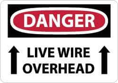 NMC - "Danger - Live Wire Overhead", 10" Long x 14" Wide, Pressure-Sensitive Vinyl Safety Sign - Rectangle, 0.004" Thick, Use for Accident Prevention - USA Tool & Supply