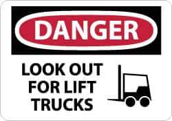 NMC - "Danger - Look Out for Lift Trucks", 10" Long x 14" Wide, Rigid Plastic Safety Sign - Rectangle, 0.05" Thick, Use for Accident Prevention - USA Tool & Supply