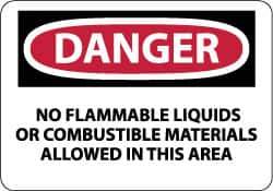 NMC - "Danger - No Flammable Liquids or Combustible Materials Allowed in This Area", 10" Long x 14" Wide, Pressure-Sensitive Vinyl Safety Sign - Rectangle, 0.004" Thick, Use for Hazardous Materials - USA Tool & Supply