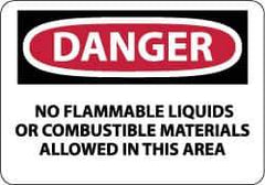 NMC - "Danger - No Flammable Liquids or Combustible Materials Allowed in This Area", 10" Long x 14" Wide, Aluminum Safety Sign - Rectangle, 0.04" Thick, Use for Hazardous Materials - USA Tool & Supply