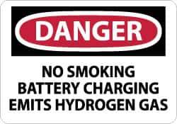 NMC - "Danger - No Smoking - Battery Charging Emits Hydrogen Gas", 10" Long x 14" Wide, Rigid Plastic Safety Sign - Rectangle, 0.05" Thick, Use for Accident Prevention - USA Tool & Supply