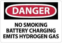 NMC - "Danger - No Smoking - Battery Charging Emits Hydrogen Gas", 10" Long x 14" Wide, Aluminum Safety Sign - Rectangle, 0.04" Thick, Use for Accident Prevention - USA Tool & Supply