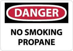 NMC - "Danger - No Smoking - Propane", 10" Long x 14" Wide, Pressure-Sensitive Vinyl Safety Sign - Rectangle, 0.004" Thick, Use for Accident Prevention - USA Tool & Supply