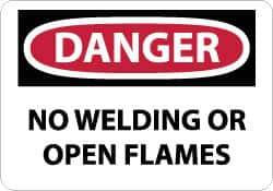 NMC - "Danger - No Welding or Open Flames", 10" Long x 14" Wide, Rigid Plastic Safety Sign - Rectangle, 0.05" Thick, Use for Accident Prevention - USA Tool & Supply