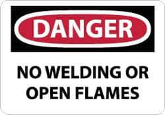 NMC - "Danger - No Welding or Open Flames", 10" Long x 14" Wide, Pressure-Sensitive Vinyl Safety Sign - Rectangle, 0.004" Thick, Use for Accident Prevention - USA Tool & Supply
