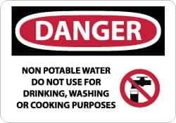 NMC - "Danger - Non Potable Water - Do Not Use for Drinking, Washing or Cooking Purposes", 10" Long x 14" Wide, Aluminum Safety Sign - Rectangle, 0.04" Thick, Use for Accident Prevention - USA Tool & Supply