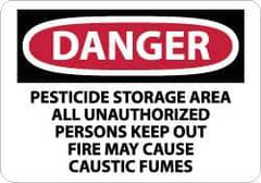 NMC - "Danger - Pesticide Storage Area - All Unauthorized Persons Keep Out - Fire May Cause Caustic Fumes", 10" Long x 14" Wide, Pressure-Sensitive Vinyl Safety Sign - Rectangle, 0.004" Thick, Use for Security & Admittance - USA Tool & Supply