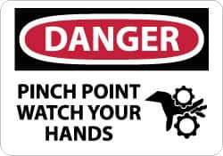 NMC - "Danger - Pinch Point - Watch Your Hands", 10" Long x 14" Wide, Aluminum Safety Sign - Rectangle, 0.04" Thick, Use for Accident Prevention - USA Tool & Supply