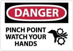 NMC - "Danger - Pinch Point - Watch Your Hands", 10" Long x 14" Wide, Rigid Plastic Safety Sign - Rectangle, 0.05" Thick, Use for Accident Prevention - USA Tool & Supply