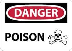NMC - "Danger - Poison", 10" Long x 14" Wide, Pressure-Sensitive Vinyl Safety Sign - Rectangle, 0.004" Thick, Use for Hazardous Materials - USA Tool & Supply