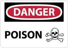 NMC - "Danger - Poison", 10" Long x 14" Wide, Pressure-Sensitive Vinyl Safety Sign - Rectangle, 0.004" Thick, Use for Hazardous Materials - USA Tool & Supply
