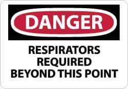 NMC - "Danger - Respirators Required Beyond This Point", 10" Long x 14" Wide, Rigid Plastic Safety Sign - Rectangle, 0.05" Thick, Use for Accident Prevention - USA Tool & Supply