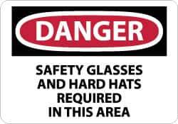 NMC - "Danger - Safety Glasses and Hard Hats Required in This Area", 10" Long x 14" Wide, Rigid Plastic Safety Sign - Rectangle, 0.05" Thick, Use for Accident Prevention - USA Tool & Supply