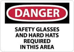 NMC - "Danger - Safety Glasses and Hard Hats Required in This Area", 10" Long x 14" Wide, Pressure-Sensitive Vinyl Safety Sign - Rectangle, 0.004" Thick, Use for Accident Prevention - USA Tool & Supply