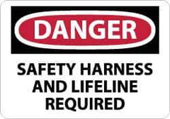 NMC - "Danger - Safety Harness and Lifeline Required", 10" Long x 14" Wide, Rigid Plastic Safety Sign - Rectangle, 0.05" Thick, Use for Accident Prevention - USA Tool & Supply