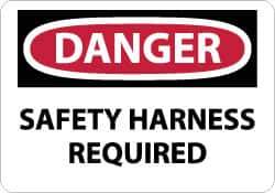 NMC - "Danger - Safety Harness Required", 10" Long x 14" Wide, Rigid Plastic Safety Sign - Rectangle, 0.05" Thick, Use for Accident Prevention - USA Tool & Supply