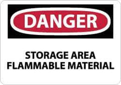 NMC - "Danger - Storage Area - Flammable Material", 10" Long x 14" Wide, Pressure-Sensitive Vinyl Safety Sign - Rectangle, 0.004" Thick, Use for Hazardous Materials - USA Tool & Supply