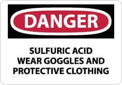 NMC - "Danger - Sulfuric Acid - Wear Goggles and Protective Clothing", 10" Long x 14" Wide, Aluminum Safety Sign - Rectangle, 0.04" Thick, Use for Accident Prevention - USA Tool & Supply