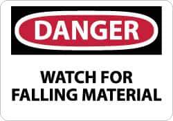 NMC - "Danger - Watch for Falling Material", 10" Long x 14" Wide, Pressure-Sensitive Vinyl Safety Sign - Rectangle, 0.004" Thick, Use for Accident Prevention - USA Tool & Supply
